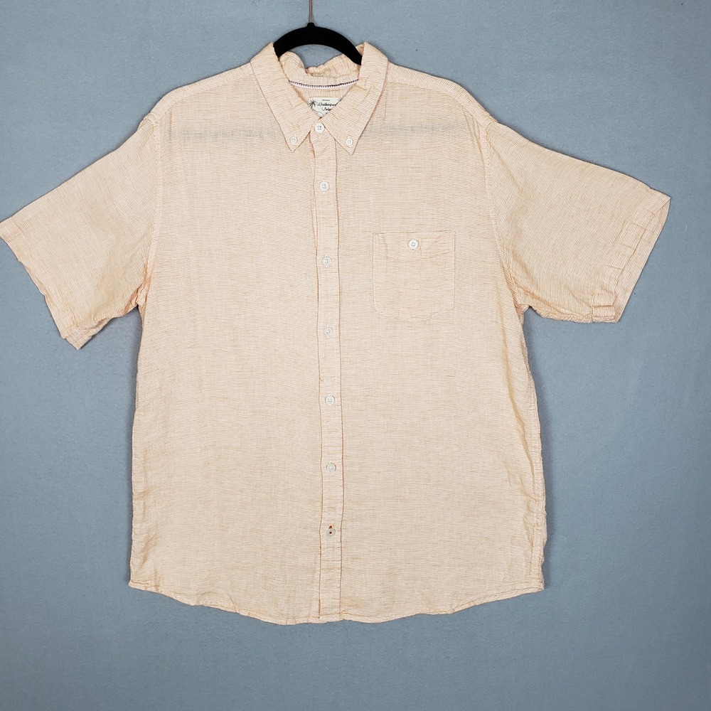 Weatherproof Vintage Washable Linen Button Up Peach Gingham Plaid Coastal‎ XXL